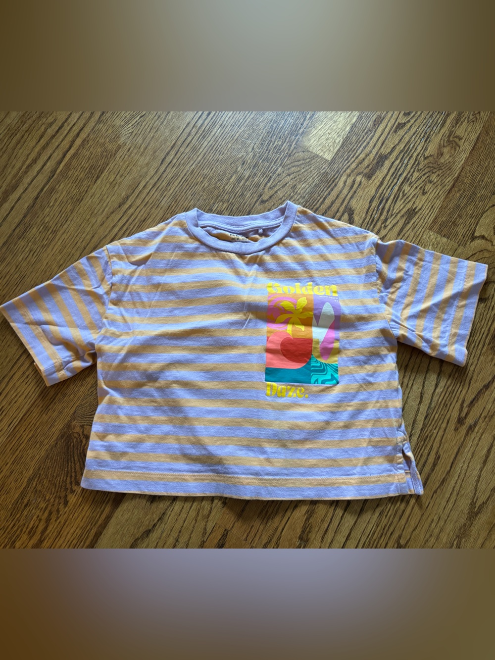 Next Girls Lavender Purple and Yellow Orange Striped Graphic Tee - 6T